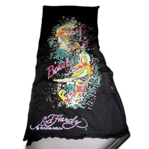 Ed Hardy Life Is Beauty Tattoo Graphic Scarf Black Y2K Glitter Christian Audigie